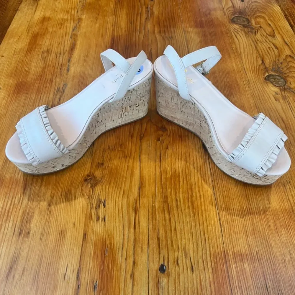 Kate‎ Spade Tomas Bone Light Pink Leather  & Cork Wedge Sandals Women's